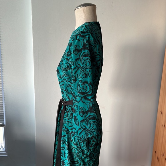 Vintage teal dress with a bold rose print size 6 - Picture 4 of 12